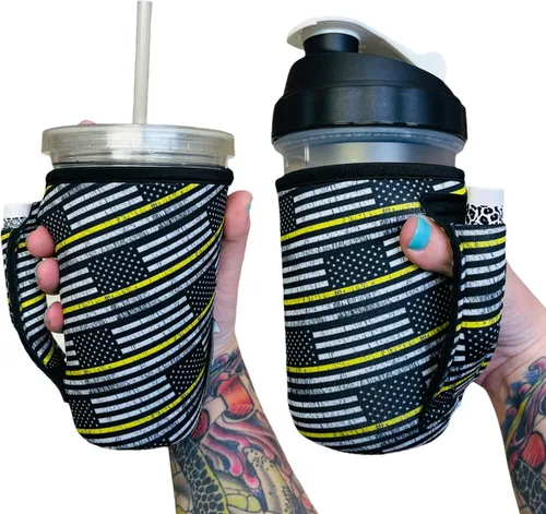 Vista 11 de Drink Handlers - Manipulador de vasos y tazas de café de 16 a 20 onzas Cuadros rojos con leopardo