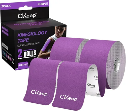 Vista 9 de CKeep Cinta de kinesiología, sin cortar, 2 rollos, cinta elástica de algodón original de alta calidad, sin látex, hipoalergénica, 2 pulgadas x 16