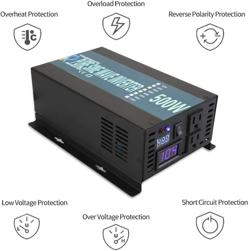 Vista 3 de WZRELB inversor de corriente solar pura de la onda sinusoidal de 500W 24V 120V con el interruptor teledirigido
