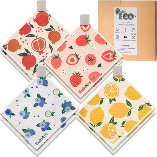 Vista 8 de Eulnars - Toallas de papel reutilizables, paquete de 8 paños de cocina suecos con 3 clips, negro y blanco, algodón, 200 lavados