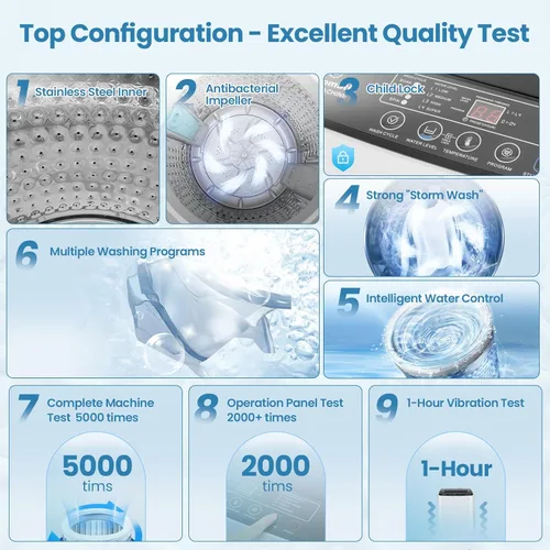 Vista 8 de NICTEMAW - Lavadora portátil con bomba de drenaje, capacidad de 20 libras, 2.8 pies cúbicos, lavadora compacta completamente automática con 4