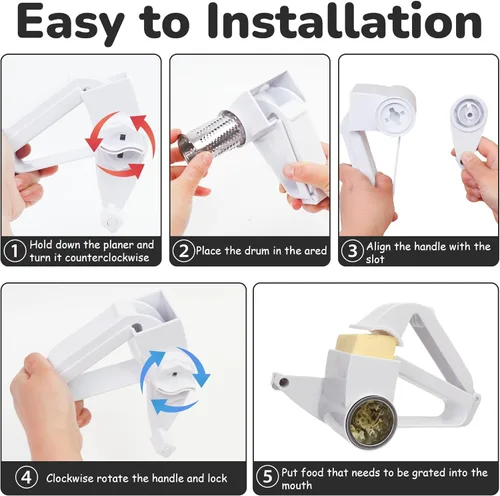 Vista 2 de Rallador de queso giratorio para queso duro, chocolate y nueces, tambor de acero inoxidable, mango ergonómico, fácil de limpiar, molinillo de queso