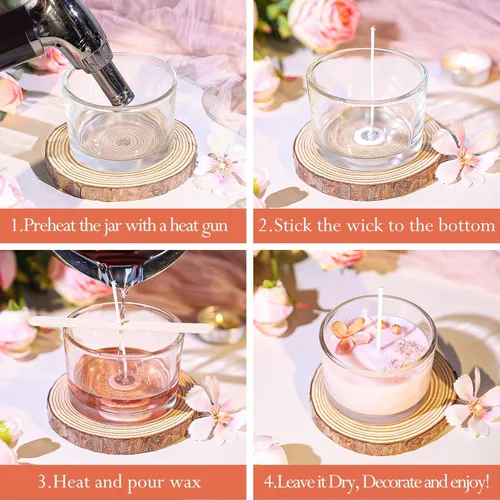 Vista 4 de CONNOO Paquete de 15 tarros de vela de vidrio transparente de 4 onzas con tapas herméticas de bambú para hacer velas, recipientes vacíos de boca