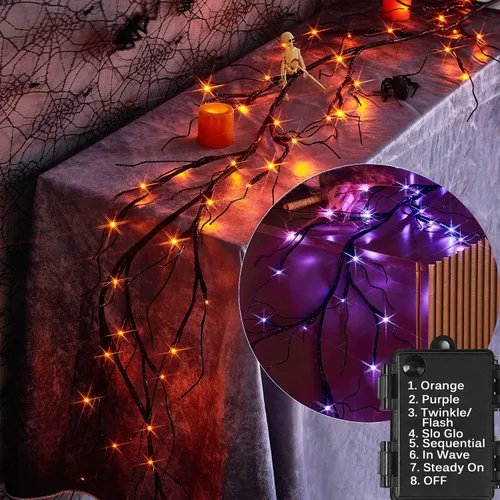 Vista 9 de LITBLOOM - Guirnalda iluminada de otoño de 6 pies con temporizador, 24 LEDs blancos cálidos, vid de hojas de arce con luces que funciona