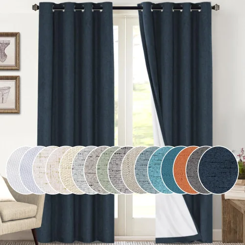 Vista 269 de PrinceDeco Cortinas con textura de lino 100% opacas de 64 pulgadas de largo, juego de 2 paneles de cortinas de lino opacas con forro aislante Arena