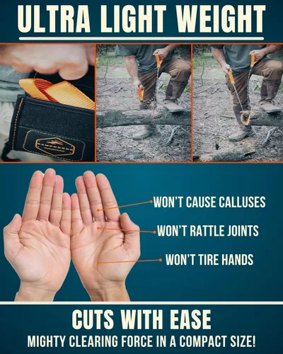 Vista 4 de Sierra de cadena de bolsillo con mangos de paracord – Sierra de bolsillo de acero 65Mn resistente verde militar – Sierra de supervivencia de 48