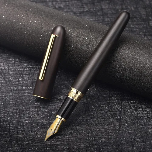 Vista 3 de Jinhao 9036 - Pluma estilográfica de madera de ébano de cerezo, tamaño extrafino con estuche de metal