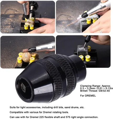 Vista 5 de Portabrocas sin llave, aleación de aluminio de 3 mandíbulas, 0.01-0.13 pulgadas, compatible con Dremel 4000 3000 serie 400