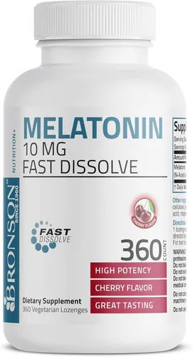 Vista 6 de Bronson Melatonina 10mg Tabletas de disolución rápida con sabor a cereza, pastillas masticables vegetarianas, 100