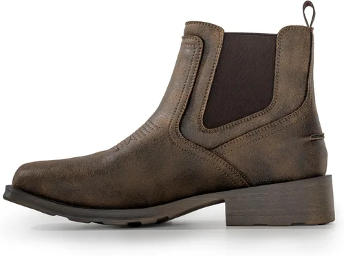 Vista 4 de Botas vaqueras para hombre, botas Chelsea occidentales con punta Cuero Vegano - Marrón Oscuro
