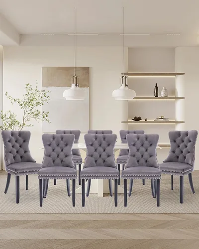 Vista 95 de Juego de 2 sillas de comedor de terciopelo con patas de madera, color beige
