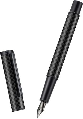 Vista 7 de HONG DIAN Pluma estilográfica 1861, punta de hoja larga, diseño de acero inoxidable plateado con convertidor y estuche de metal