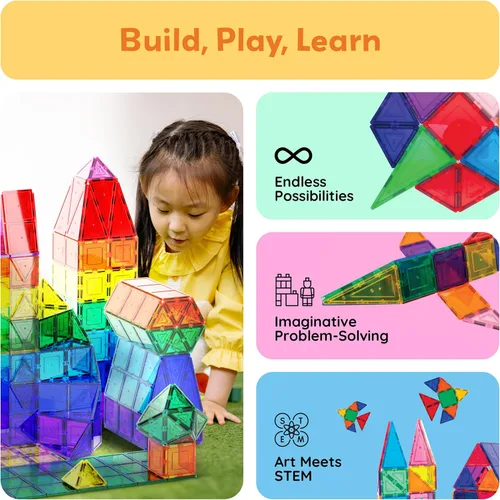 Vista 9 de PicassoTiles - juego de 60 piezas de bloques de construcción magnéticos y transparentes 3D, creatividad más allá de la imaginación, inspiradores