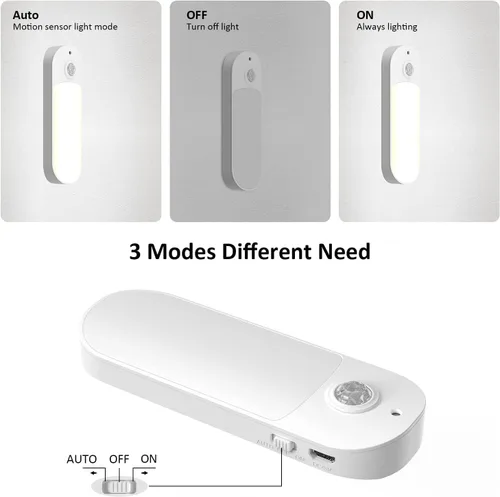 Vista 3 de Luz nocturna LED con sensor de movimiento, lámpara de armario recargable por USB con tiras magnéticas para dormitorio, armario, armario, pasillo