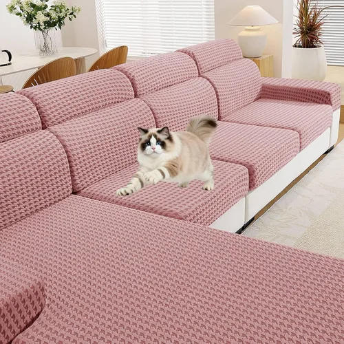 Vista 11 de MAXIJIN Fundas de cojín para sofá seccional, funda de cojín elástica para sofá, lavable, protector de muebles con parte inferior elástica y correa