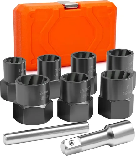Vista 8 de Kit de extractor de pernos de 5 piezas, resistente, herramienta de extracción de tuercas de impacto de 1/2 pulgada, juego de extractor de tuercas