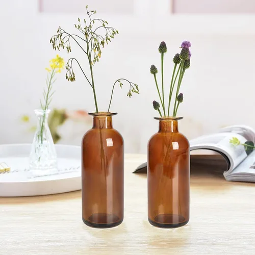 Vista 5 de Jarrón de cristal ámbar, paquete de 20 jarrones de 8 onzas, jarrones pequeños para flores, botellas de ámbar decorativas para centro de mesa