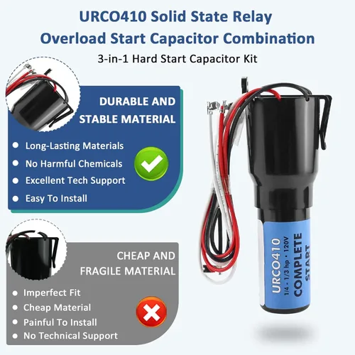 Vista 3 de URCO410 Kit de condensador de arranque duro 3 en 1 para refrigeradores, combinación de condensador de arranque de sobrecarga de relé de estado
