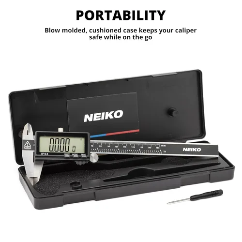Vista 6 de NEIKO 01401A Calibrador Digital Electrónico de 6 Pulgadas, Acero Inoxidable, Pantalla LCD Extra Grande, Conversiones de Medición para Pulgadas