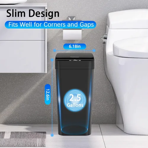 Vista 3 de Paquete de 3 cubos de basura automáticos pequeños para baño con tapa - Cubo de basura sin contacto de 2.5 galones, cubo de basura inteligente