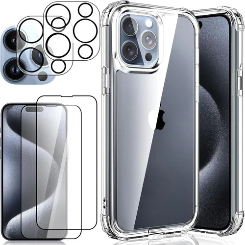 Vista 8 de 5 in 1 Clear Case for iPhone 12 Pro Max 6.7", with 2 HD Screen Protector + 2 Camera Lens Protector, 9H Hardness Tempered Glass Protection Film