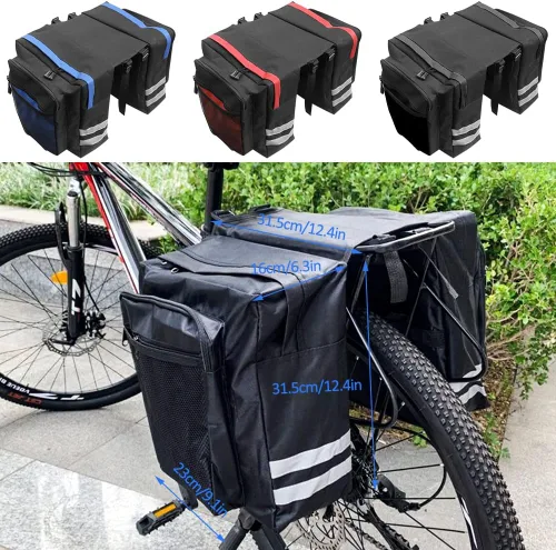 Vista 5 de Bolsa de doble alforja para portaequipaje trasero de bicicleta de 30L, bolsa de tronco de bicicleta impermeable, bolsa de alforja de bicicleta
