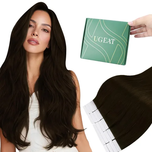 Vista 13 de Ugeat Extensiones de cabello humano con cinta invisible, extensiones de cabello negro azabache, fáciles de aplicar, 12 pulgadas, 20 unidades, 1.06 oz