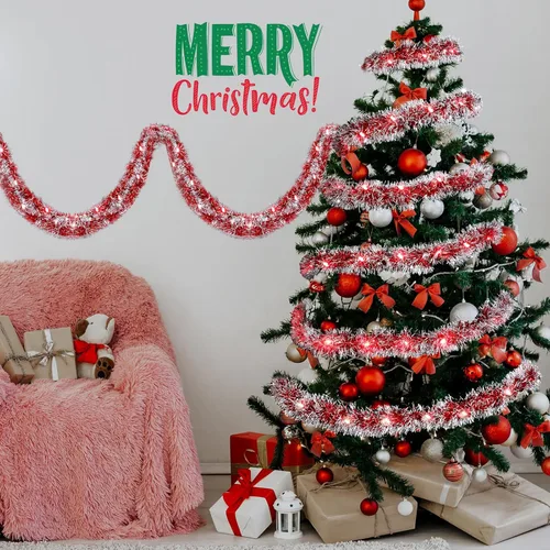 Vista 54 de Ceenna 4 guirnaldas de oropel de Navidad de 32.8 pies con 100 luces LED de 32.8 pies para colgar en la pared, árbol de Navidad, decoración