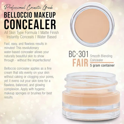 Vista 2 de Belloccio Corrector de maquillaje de sombra justa de alta definición, tarro de 0.18 oz, oculta imperfecciones, oculta imperfecciones, círculos