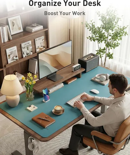 Vista 267 de Aothia Protector de escritorio de cuero, alfombrilla para mouse, alfombrilla de escritorio de oficina, 31.5 x 15.7 pulgadas, secante de escritorio