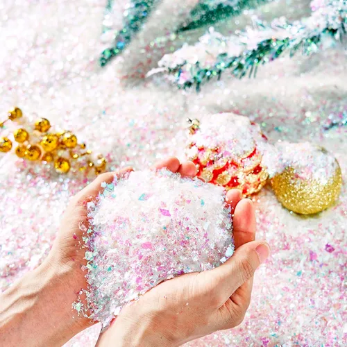 JOYIN 12 OZ Nieve de Navidad centelleantes, copos de nieve artificiales de plástico para decoración de árbol de Navidad, escenas brillantes, adornos