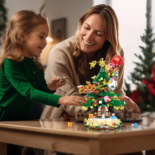 Vista 6 de BOOZUU Juego de bloques de construcción de árbol de Navidad, 1124 piezas de ladrillos de construcción de Navidad, juguete de regalo de Navidad