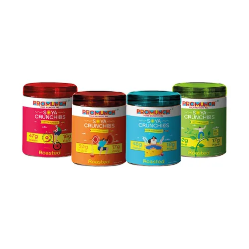 Vista 16 de PROMUNCH Bocadillo de Soja Asada Alto en Proteínas Saludable Sin gluten Paquete de 3, Sabor: Queso y Cebolla, Peri-Peri y Fideos Masala