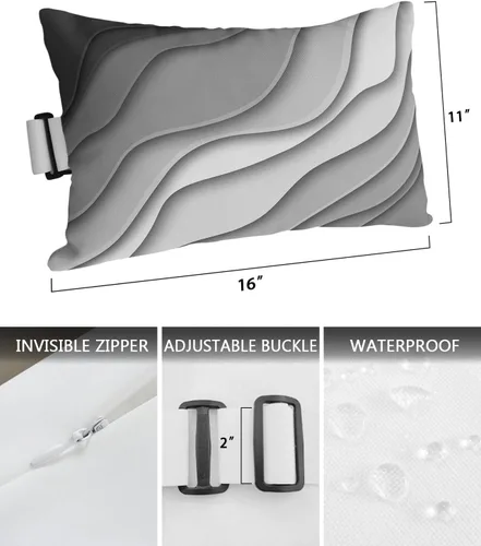 Vista 3 de Almohadas geométricas degradadas para exteriores, almohadas estéticas de cabeza abstractas en color negro, gris, blanco, degradado, modernas