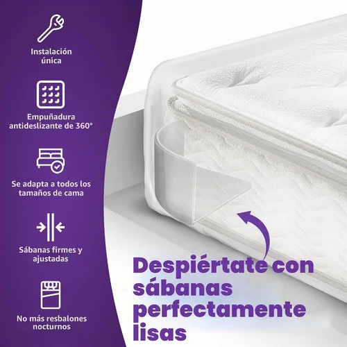 Vista 2 de GripNHold - Sujetadores de sábanas de cama – Sujetador de sábana bajera de alta resistencia con agarre antideslizante de 360 grados, sujetador
