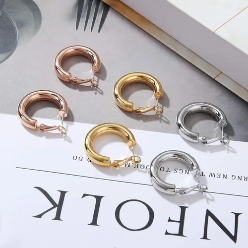 Vista 6 de sovesi Aretes de aro gruesos de oro para mujer con poste de plata de ley 925, chapados en oro de 14 quilates gruesos para mujer