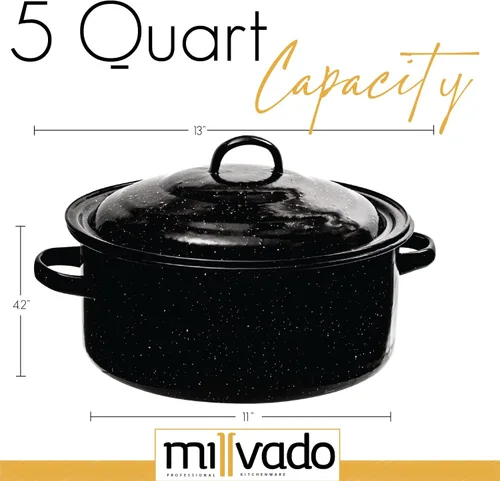 Vista 5 de Millvado Olla de Caldo de Granito de 5 Cuartos, Olla de Sopa Antiadherente con Tapa, Utensilios de Cocina de Esmalte Moteado, Olla de Caldo Grande