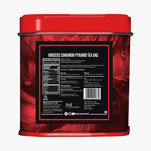Vista 2 de BLUE TEA - Té de hibisco - 18 unidades (paquete de 2) - Canela - Bolsa de té a base de plantas piramidales Té de hierbas Té que mejora el brillo