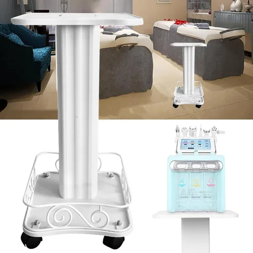 Vista 5 de Carrito de salón de belleza blanco de 13.8 x 13.4 x 27.2 pulgadas con ruedas y valla de almacenamiento grande, 2 niveles multifunción, servicio