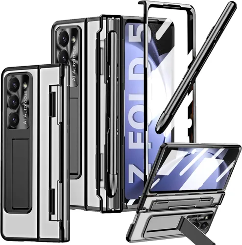 Vista 14 de Funda transparente para Samsung Galaxy Z Fold 3 con soporte para bolígrafo S y bolígrafo, diseño de una pieza con protector de bisagra Protector