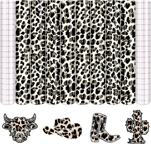Vista 15 de Tintnut Vinilo Permanente con Patrón de Leopardo - 8 Hojas de 12"x10" Hojas Adhesivas de Guepardo Blanco y Negro con Patrón Vinilo Adhesivo
