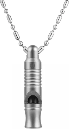 Vista 14 de KeyUnity Silbato de emergencia de titanio con cordón de metal, 120 dB+, silbato de supervivencia al aire libre de una pieza, ultraligero, a prueba