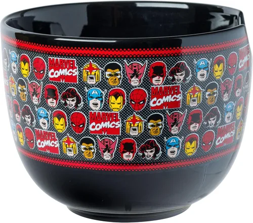 Vista 4 de Silver Buffalo Marvel Vengadores Iron Man, Capitán América, Spider-Man, Thor, Black Widow, Falcon, Hawkeye, Daredevil Tazón de Cerámica para Ramen