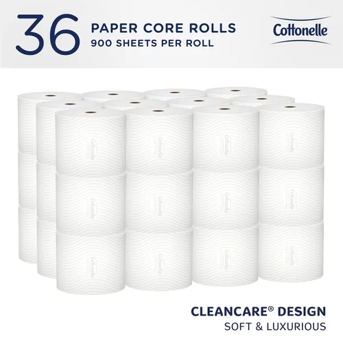 Vista 2 de Cottonelle Professional Papel higiénico estándar de alta capacidad de núcleo pequeño, a granel (53862), 2 capas, diseño CleanCare, blanco