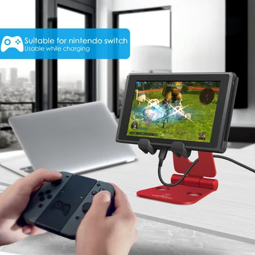 Vista 2 de Soporte multi-ángulo portátil para Nintendo Switch Tablet y Smartphone Rojo