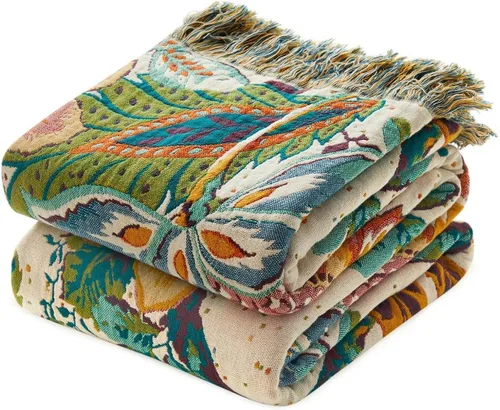 Vista 25 de Cobija para cama de estilo bohemio, 100 % algodón, ultra suave, edredón rústico, cobija de otoño, estampado floral, decoración de granja, cobija