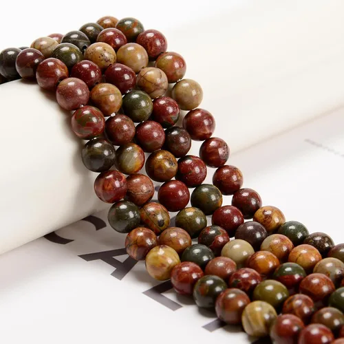 JM Design Red Creek Jasper - Cuentas redondas sueltas de piedra preciosa pulida, tamaño 0.157 in, 15.5 pulgadas, hebra para fabricación de joyas