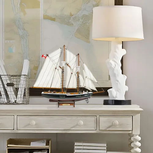 Vista 5 de SAILINGSTORY Velero de madera Modelo Barco Bluenose 1/110 escala réplica goleta velero decoración pequeña