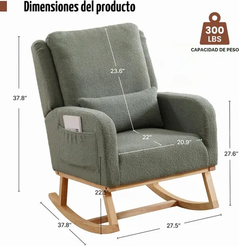 Vista 2 de HCHAIRH Mecedora para cuarto de bebé, silla mecedora para amamantar, con respaldo alto, tapizada, moderna, con acento, para sala de estar Verde