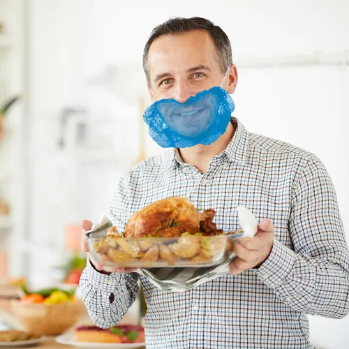 Vista 5 de EZGOODZ Redes desechables azules para barba para el trabajo, 18 pulgadas. Paquete de 100 fundas desechables de polipropileno para barba
